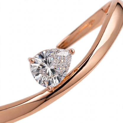 14K Yellow Gold Pear-Cut Solitaire Wave Cuff Bangle
