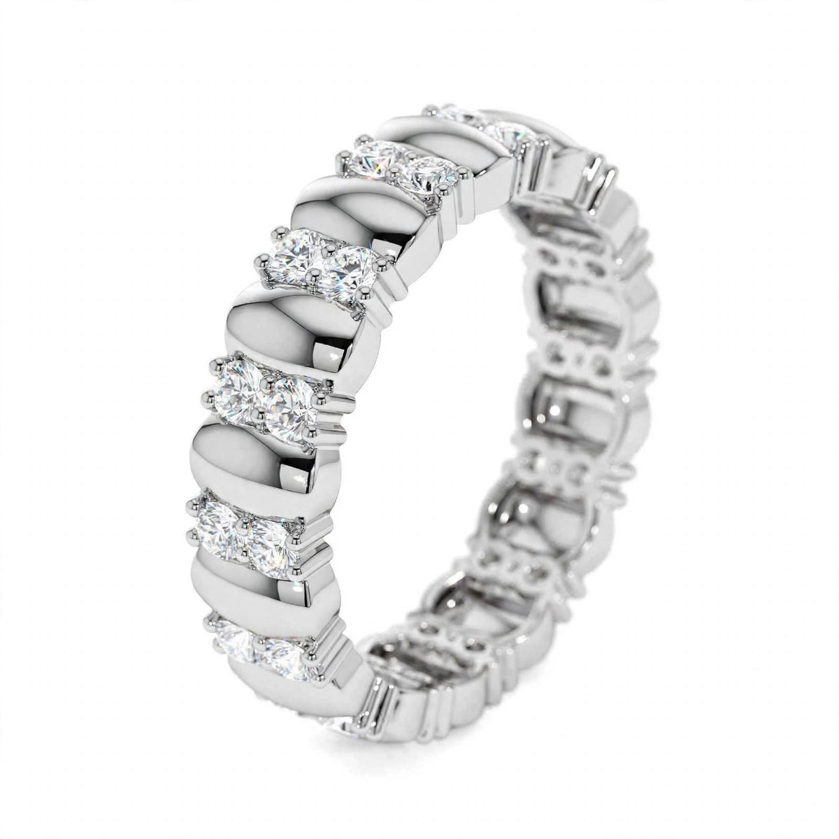 14k Rose Gold Unique Double Row Diamond Eternity Band