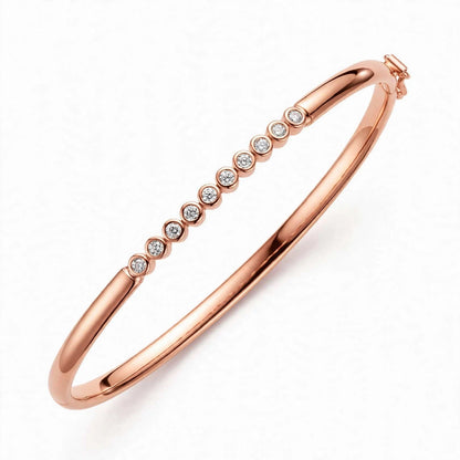 14K Rose Gold Floating Bezel-Set Diamond Bangle Bracelet