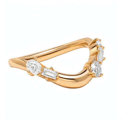 14K Yellow Gold Curved Diamond Wedding Band