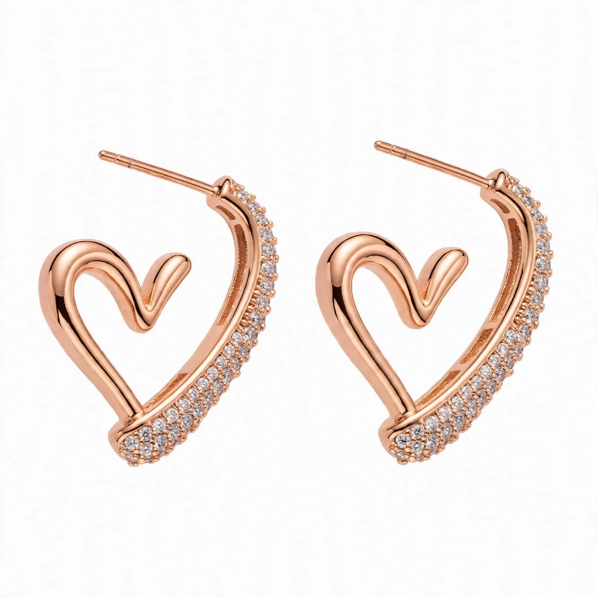 18K Gold Plated Crystal Pavé Open Heart Half Hoops