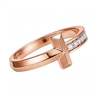 14K White Gold Geometric T-Bar Diamond Ring
