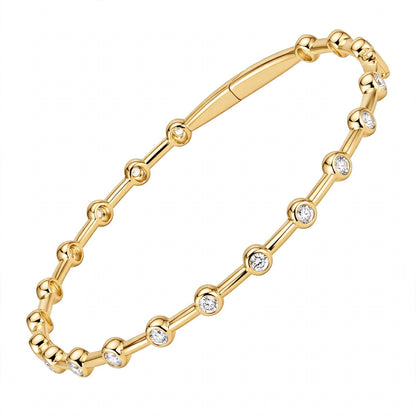 14K Yellow Gold Bezel-Set Diamond Station Bangle Bracelet