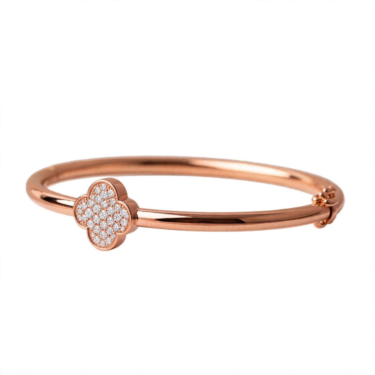18K Yellow Gold Pavé Diamond Clover Bangle Bracelet