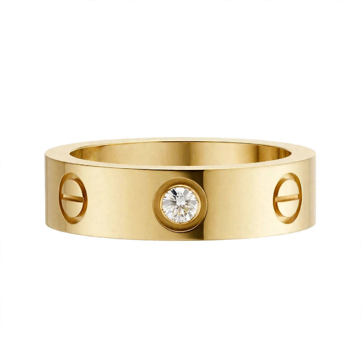 14K Yellow Gold Screw Motif Diamond Band Ring