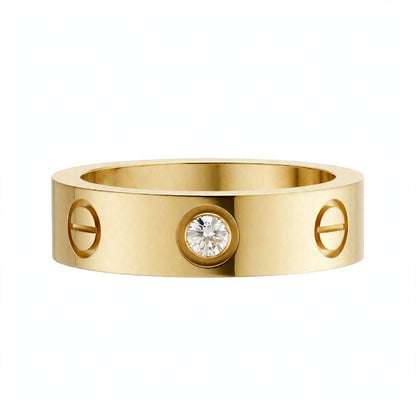 14K Yellow Gold Screw Motif Diamond Band Ring