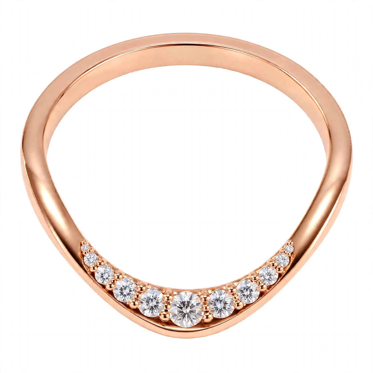 14K White Gold Shared-Prong Curved Diamond Wedding Band