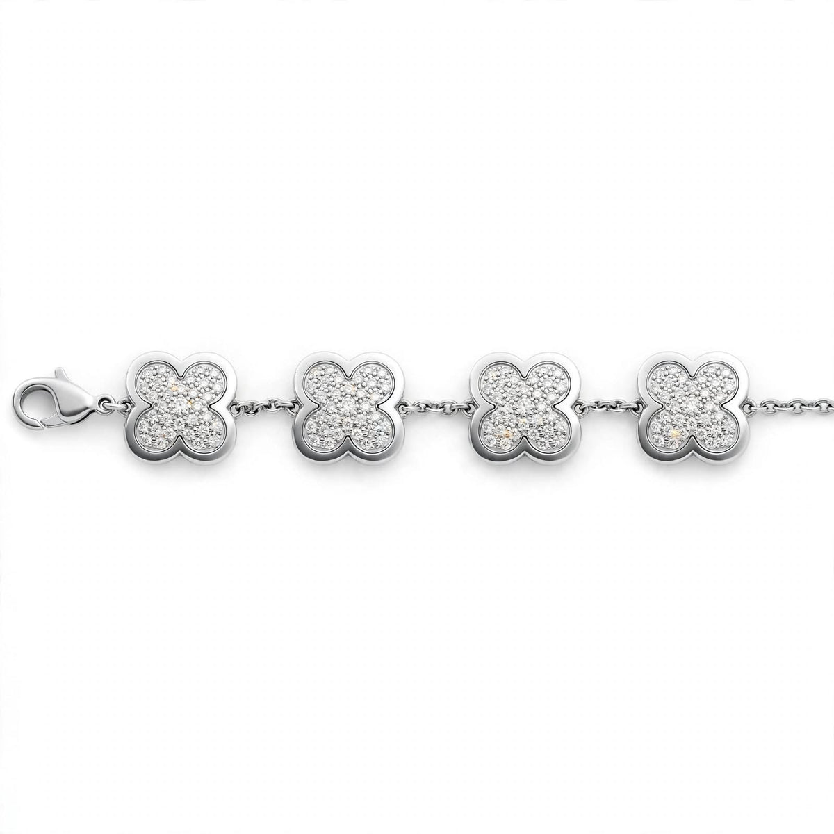 18K Yellow Gold Pavé Diamond Clover Charm Link Bracelet