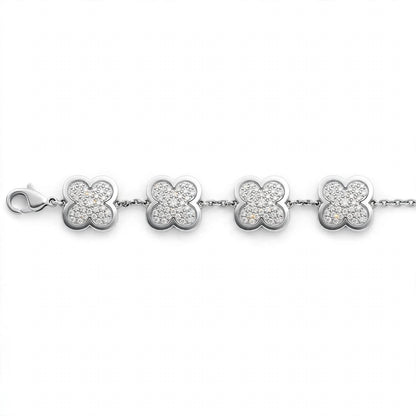 18K Yellow Gold Pavé Diamond Clover Charm Link Bracelet