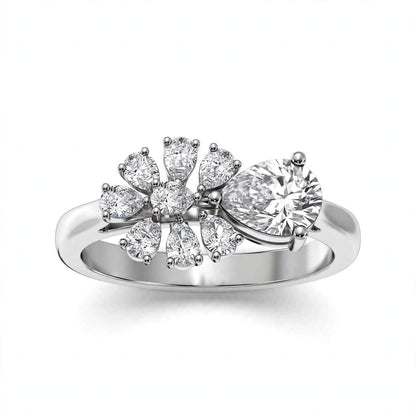 Nature-Inspired Pear Diamond Flower Petal Cluster Ring