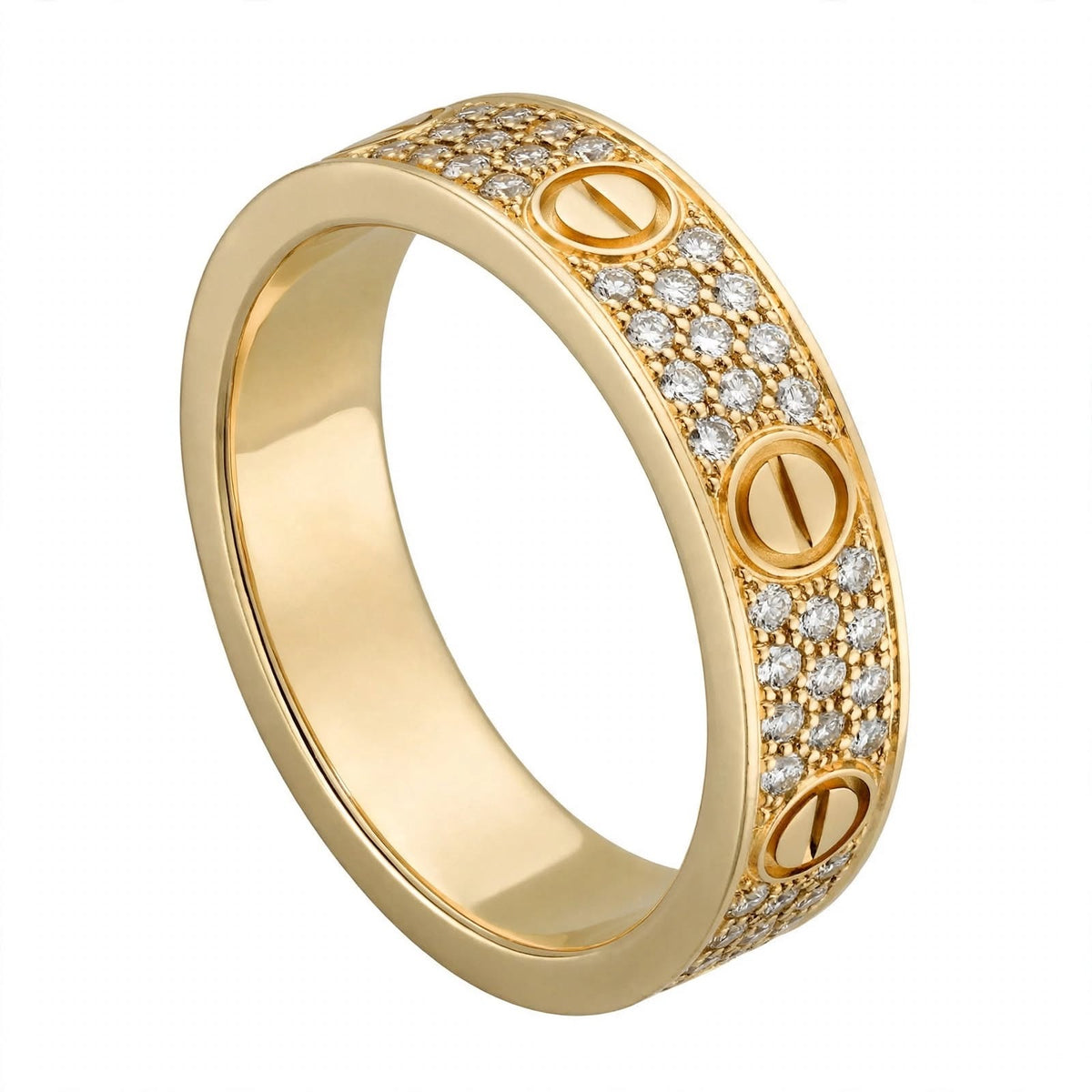 18K Yellow Gold Pavé Diamond Screw Motif Band