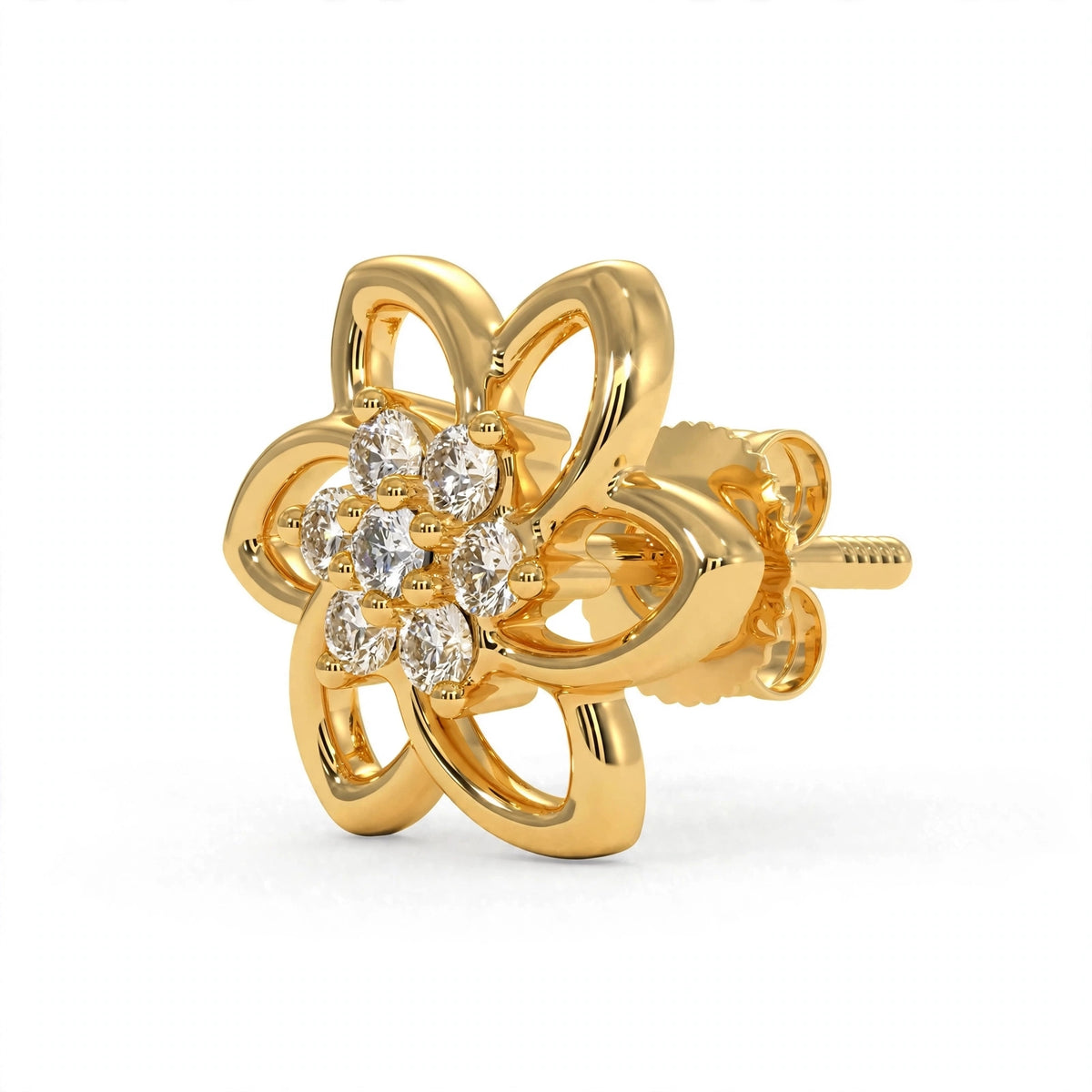 Yellow Gold Floral Cluster Diamond Stud Earrings