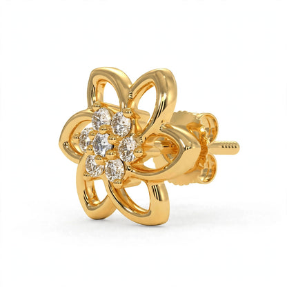 Yellow Gold Floral Cluster Diamond Stud Earrings