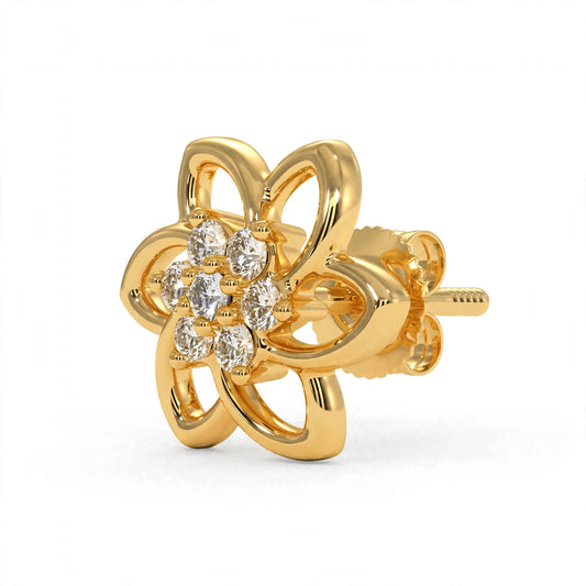 14K Yellow Gold Floral Cluster Diamond Stud Earrings