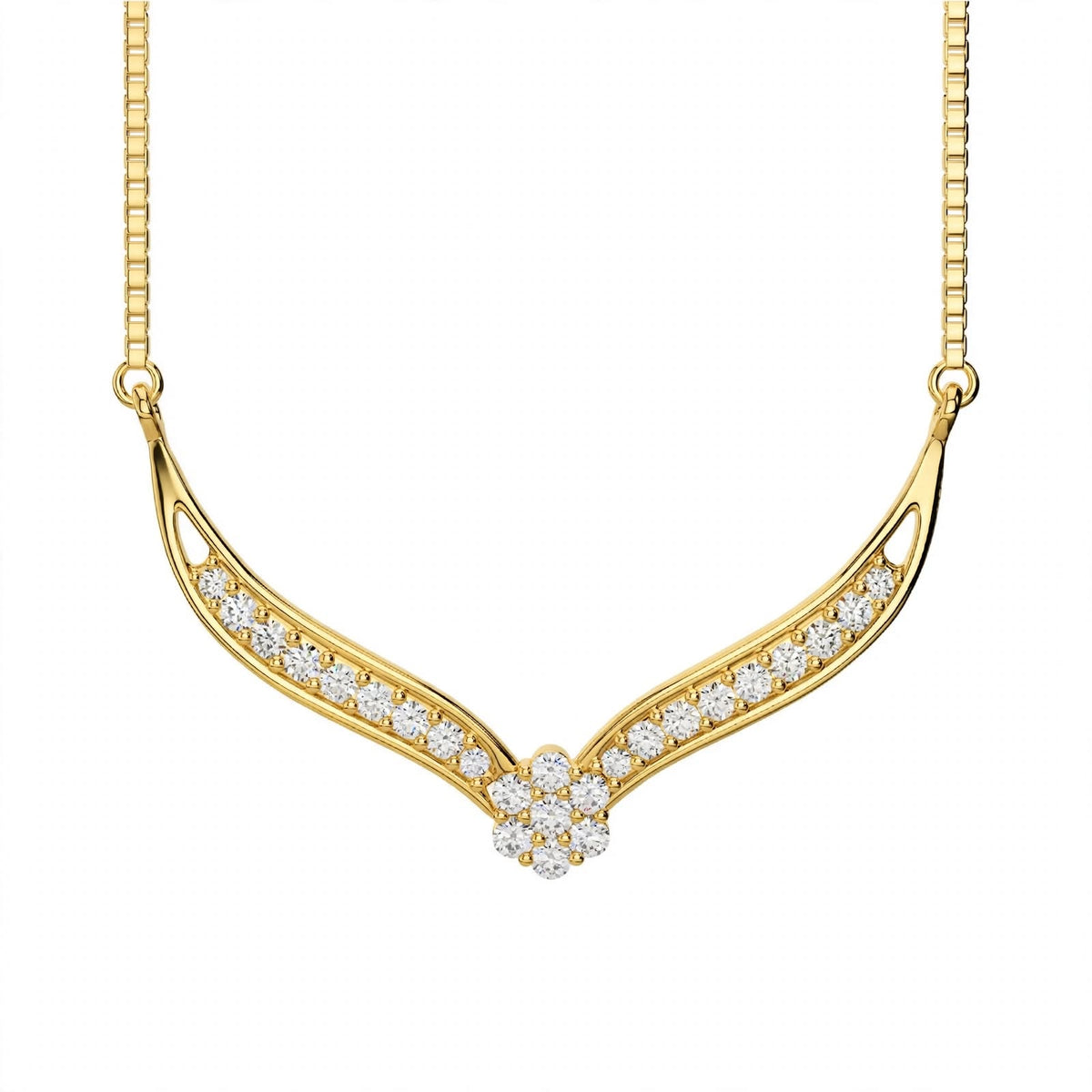 18K White Gold V-Shaped Chevron Diamond Necklace