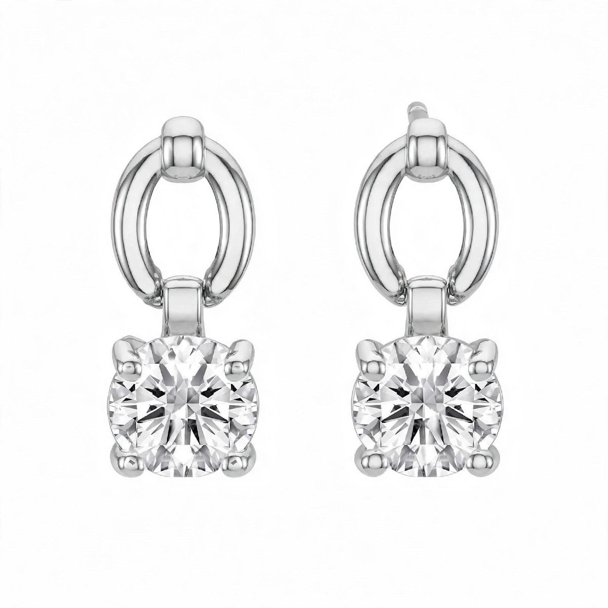 925 Sterling Silver Solitaire Brilliant-Cut Round Dangle Hoops