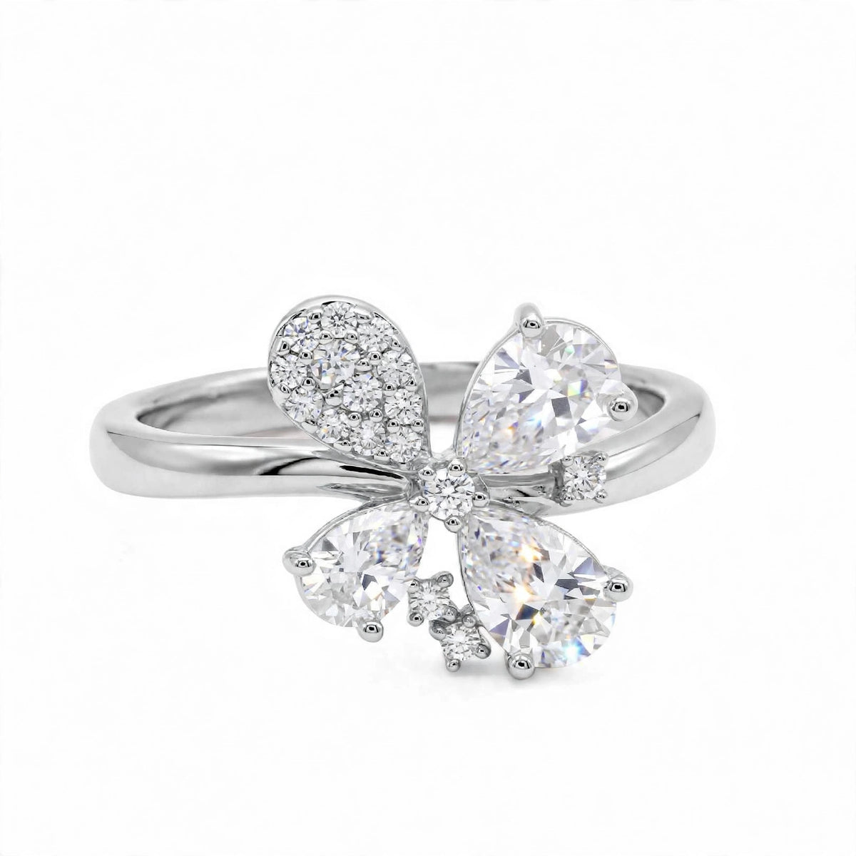 14K Yellow Gold Fancy Cluster Diamond Butterfly Ring
