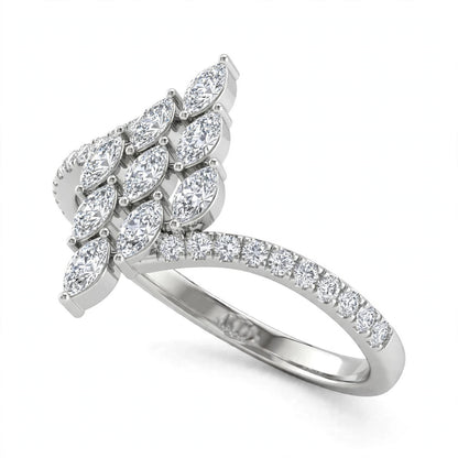 Yellow Gold Multi-Stone Marquise Diamond Cluster Bypass Ring