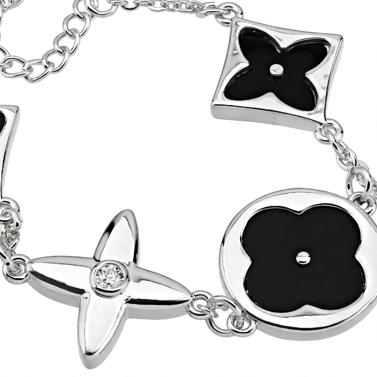 14K Rose Gold Mixed Motif Black Enamel Charm Bracelet.