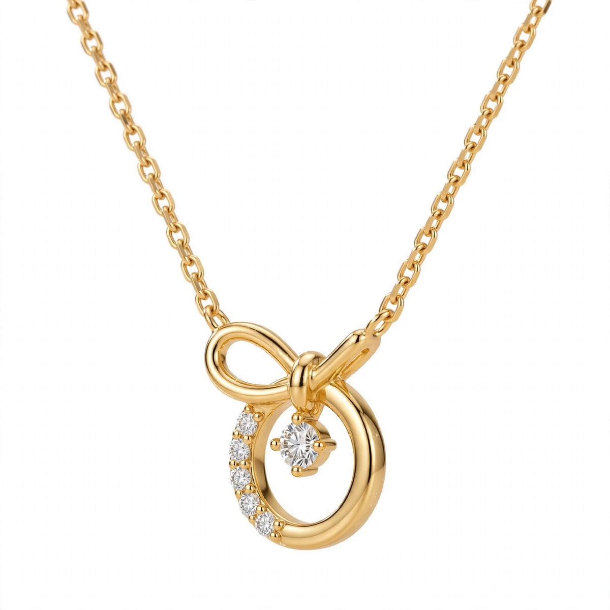 14K White Gold Promise Knot Bow Diamond Pendant Necklace