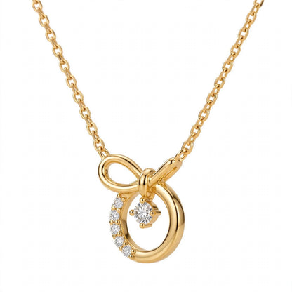 14K White Gold Promise Knot Bow Diamond Pendant Necklace