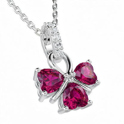 18K White Gold Ruby and Diamond Clover Pendant Necklace