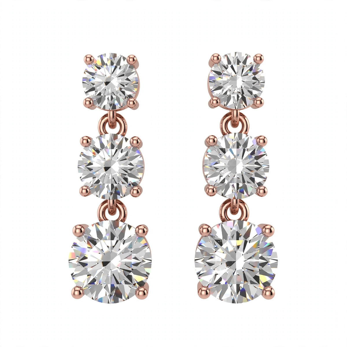 14K White Gold Three-Stone Graduated Diamond Drop Earrings