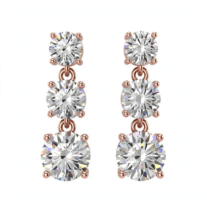 14K White Gold Three-Stone Graduated Diamond Drop Earrings