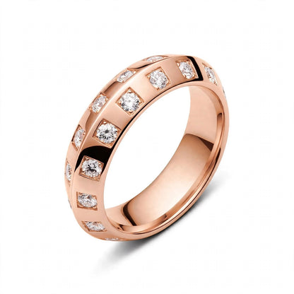 18K Rose Gold Checkerboard Bezel Square Set Round Diamond Ring