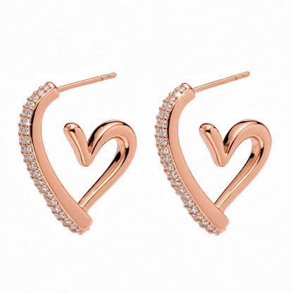 18K Gold Plated Crystal Pavé Open Heart Half Hoops