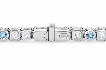 14K White Gold Classic Aquamarine and Diamond Alternating Tennis Bracelet