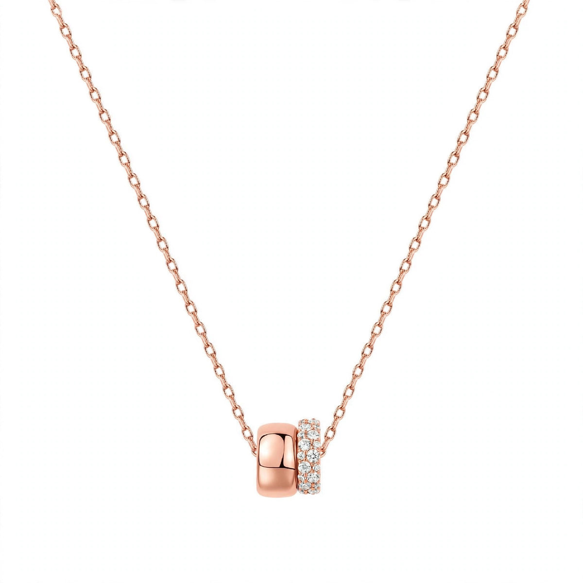 14K Rose Gold Double Band Barrel Pendant Necklace