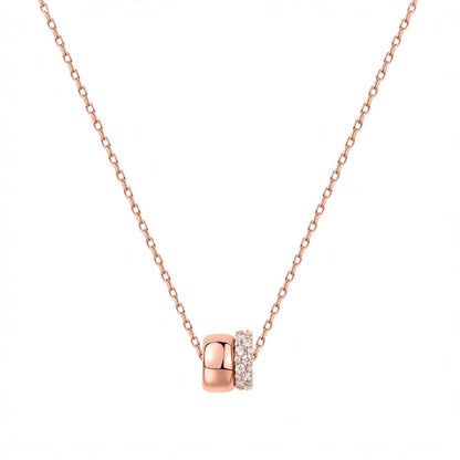 14K Rose Gold Double Band Barrel Pendant Necklace