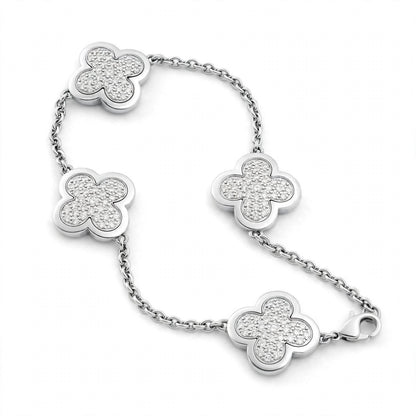 18K Yellow Gold Pavé Diamond Clover Charm Link Bracelet
