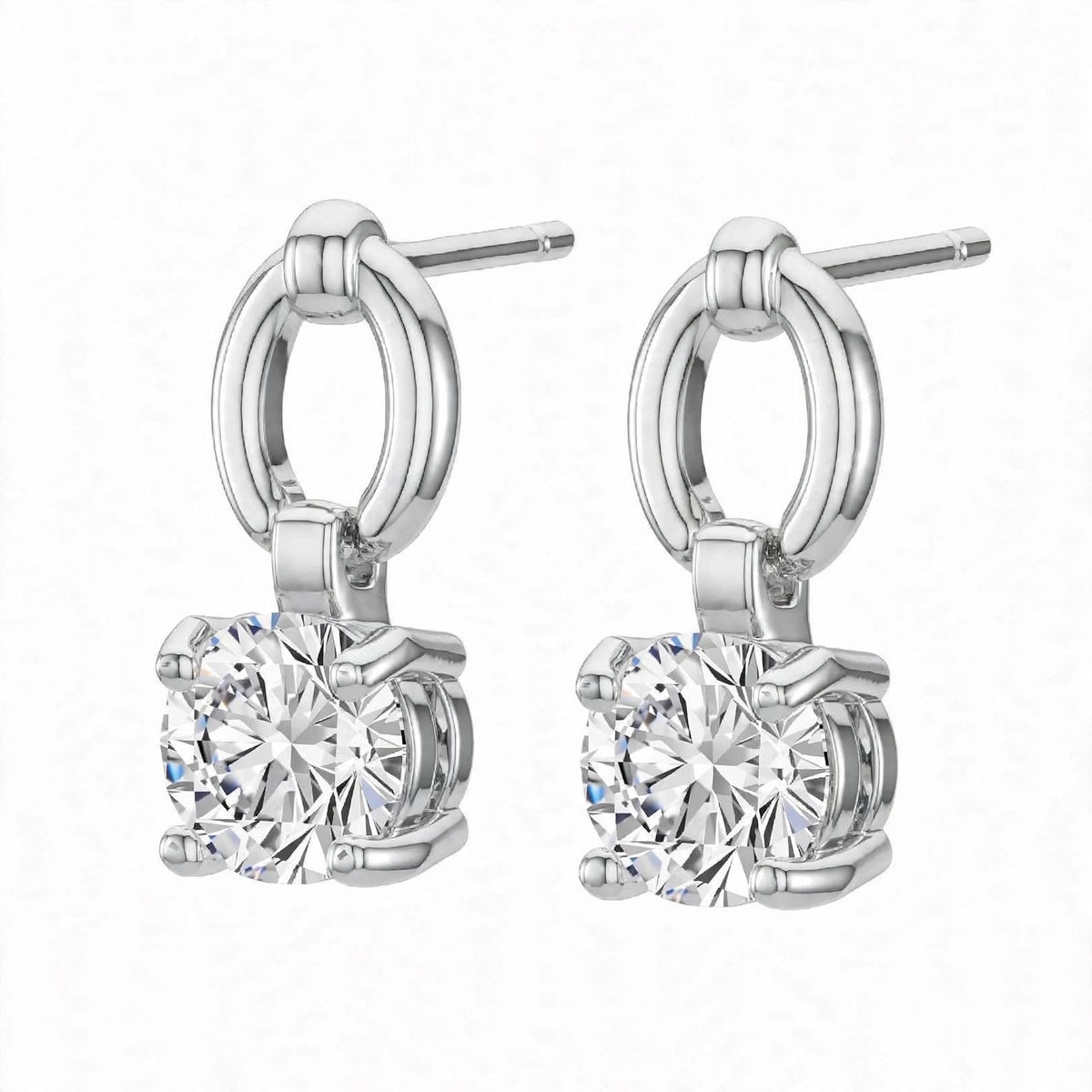 925 Sterling Silver Solitaire Brilliant-Cut Round Dangle Hoops