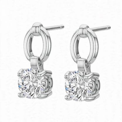 925 Sterling Silver Solitaire Brilliant-Cut Round Dangle Hoops