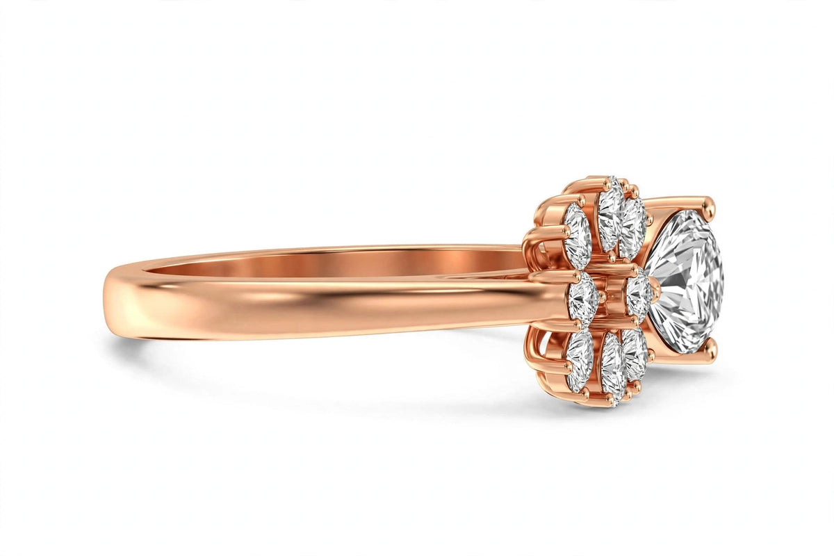 Nature-Inspired Pear Diamond Flower Petal Cluster Ring