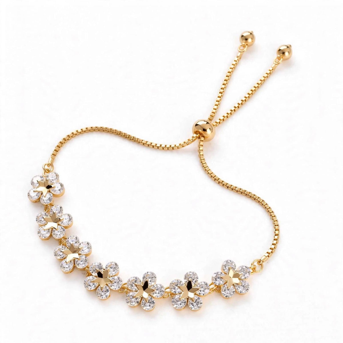 18K Rose Gold Crystal Flower Bolo Bracelet