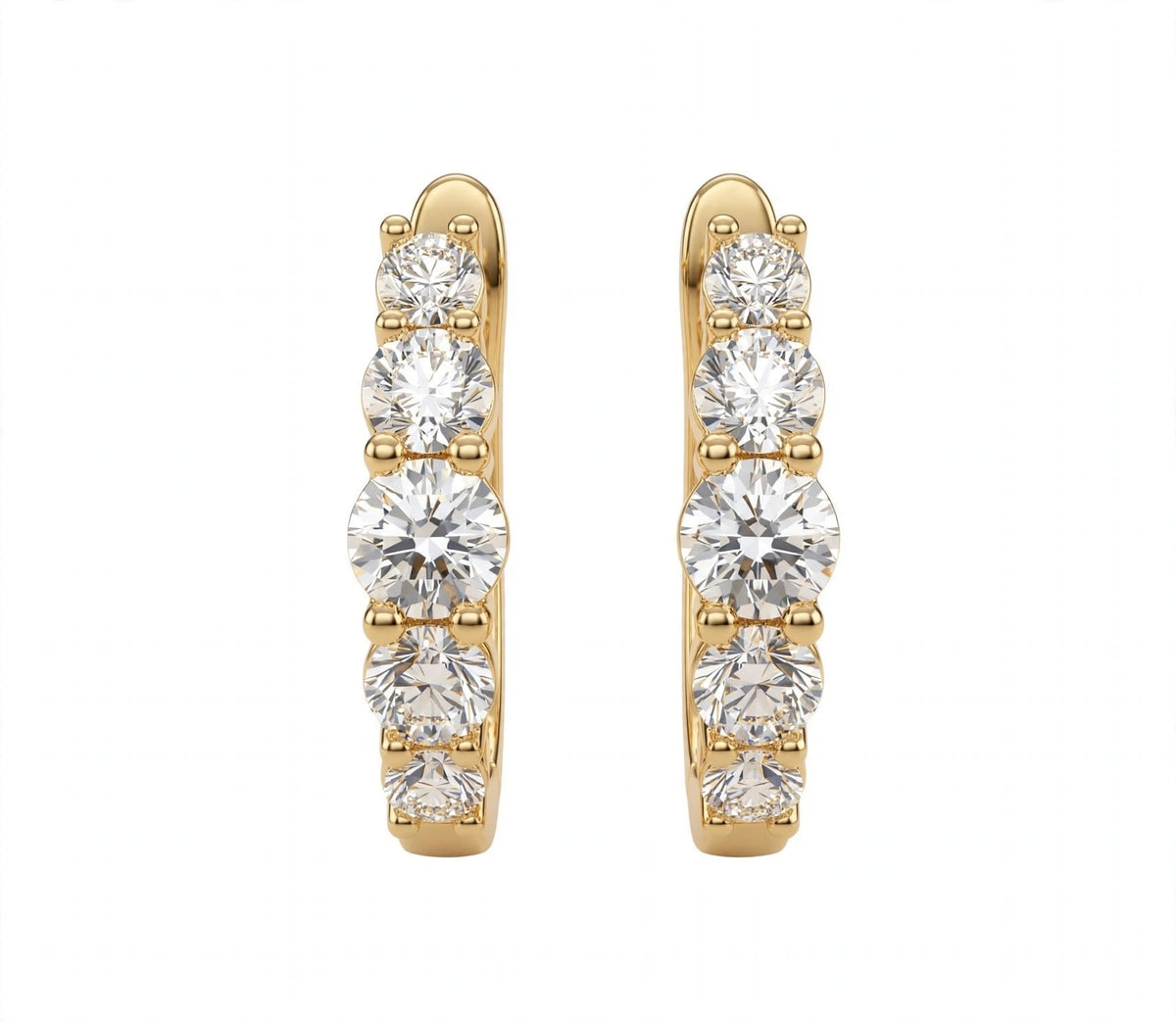 14K Yellow Gold Graduated Diamond Hoop Earrings
