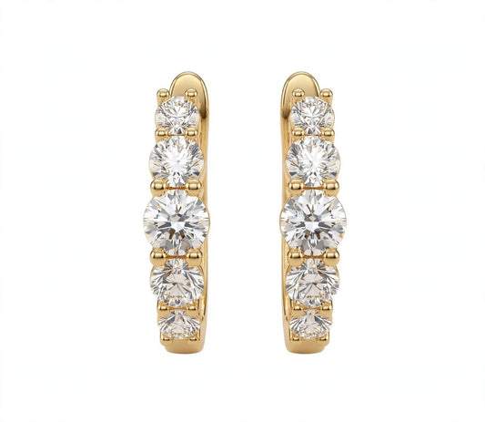 14K Yellow Gold Graduated Diamond Hoop Earrings