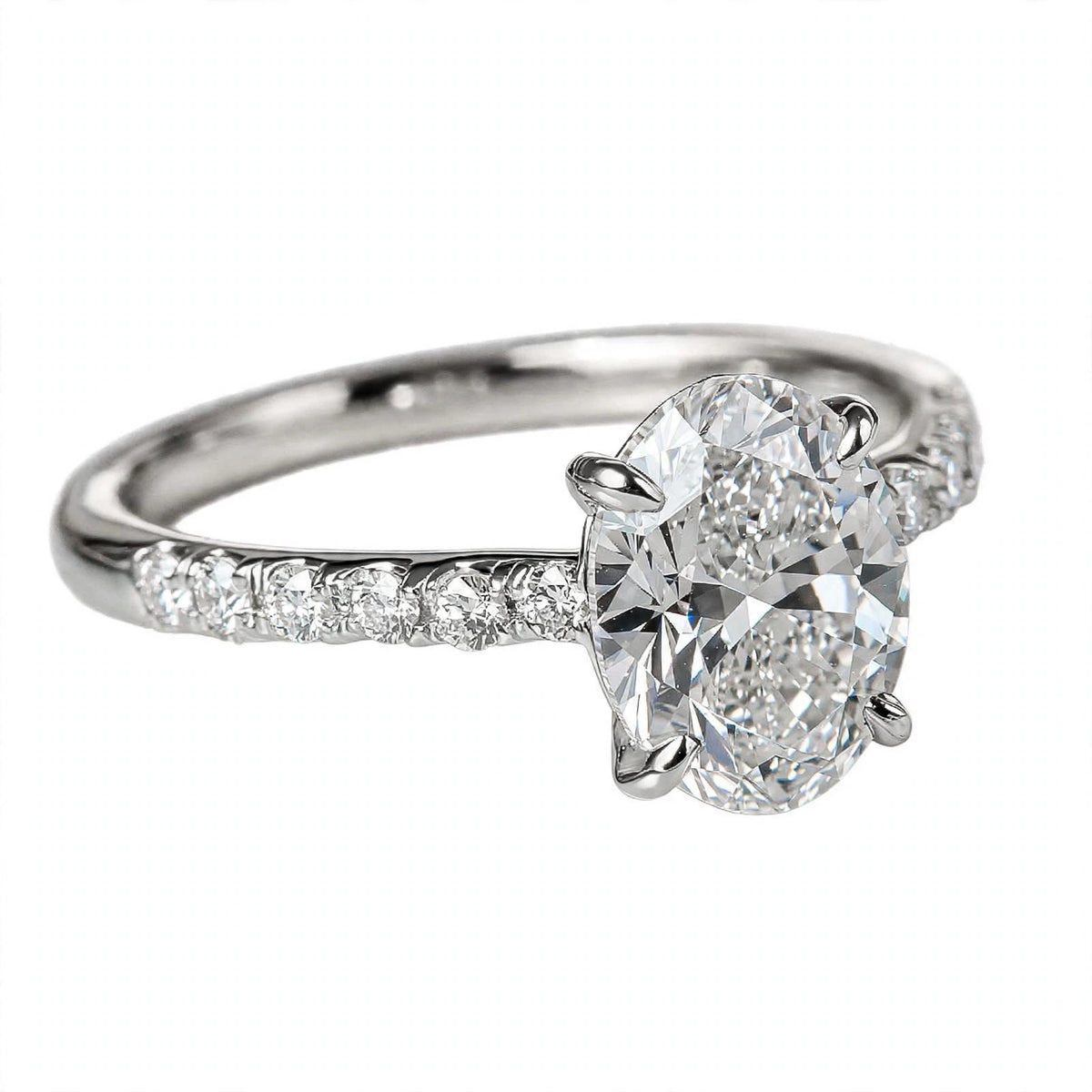 14K Yellow Gold Oval Cut Diamond Engagement Ring with Pavé Band
