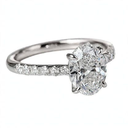14K Yellow Gold Oval Cut Diamond Engagement Ring with Pavé Band
