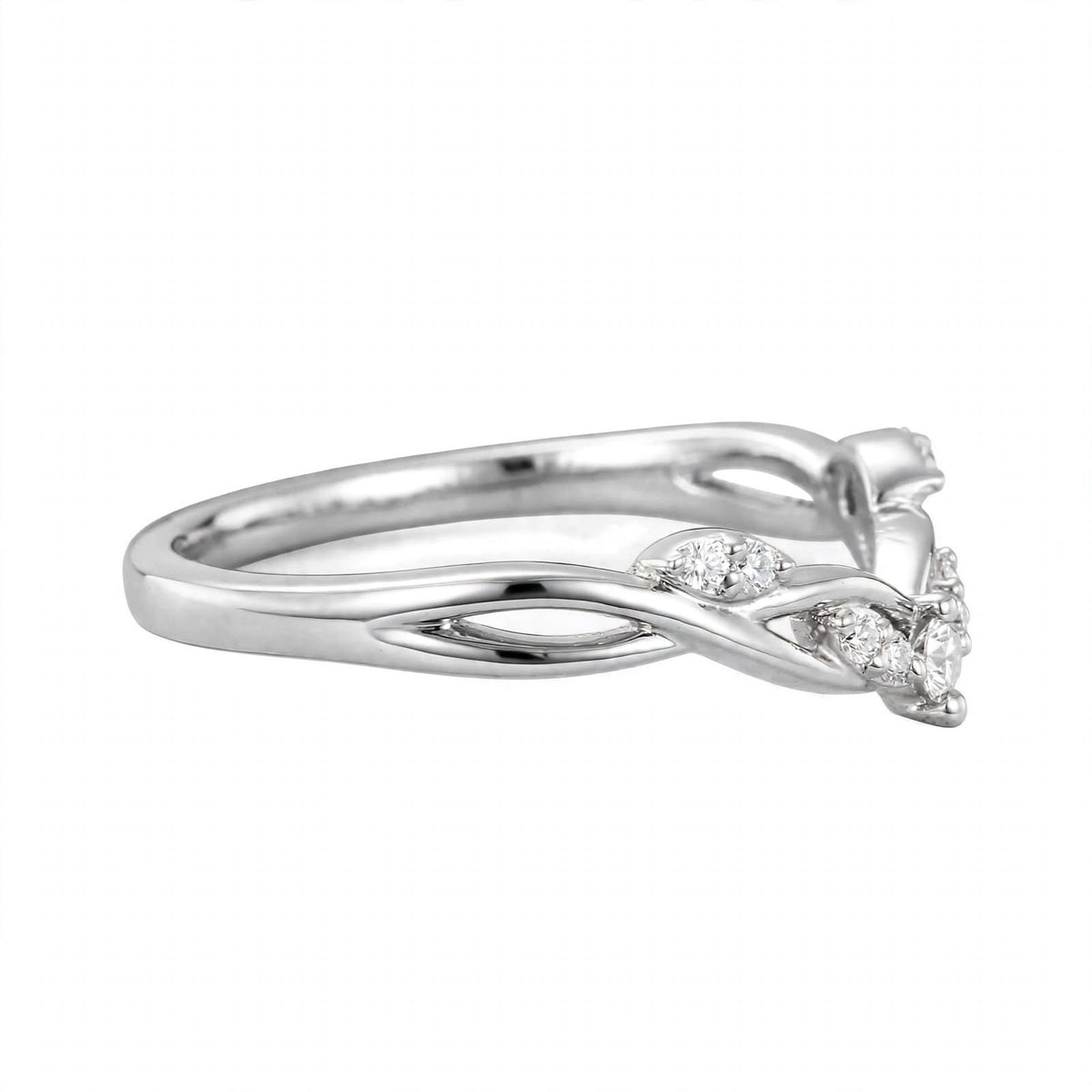 14K Yellow Gold Nature-Inspired Curved Diamond Wedding Band