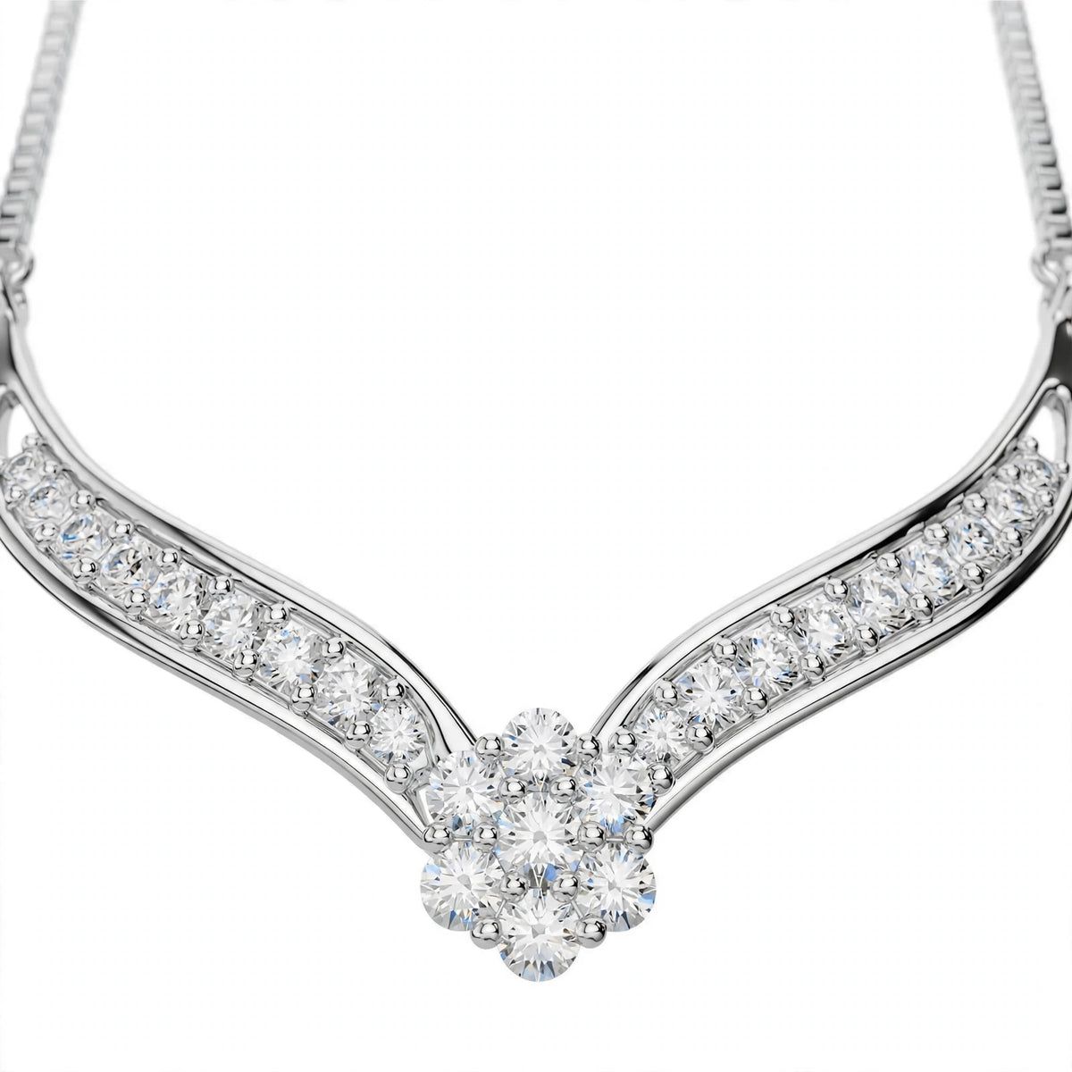 18K White Gold V-Shaped Chevron Diamond Necklace