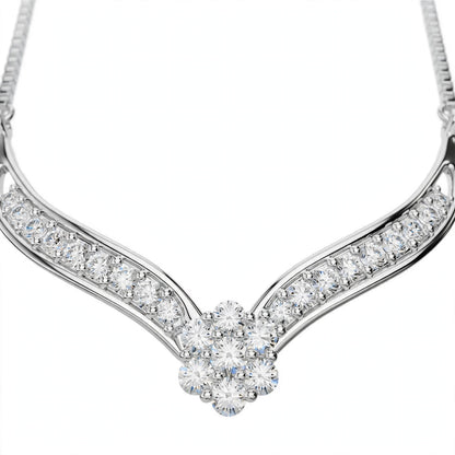 18K White Gold V-Shaped Chevron Diamond Necklace