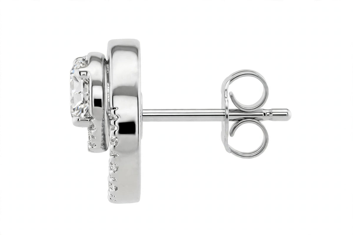 14K Yellow Gold Round Diamond Double Circle Stud Earrings