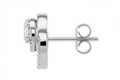 14K Yellow Gold Round Diamond Double Circle Stud Earrings