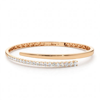 14K White Gold Cross Over Graduating Diamond Bypass Bangle Bracelet