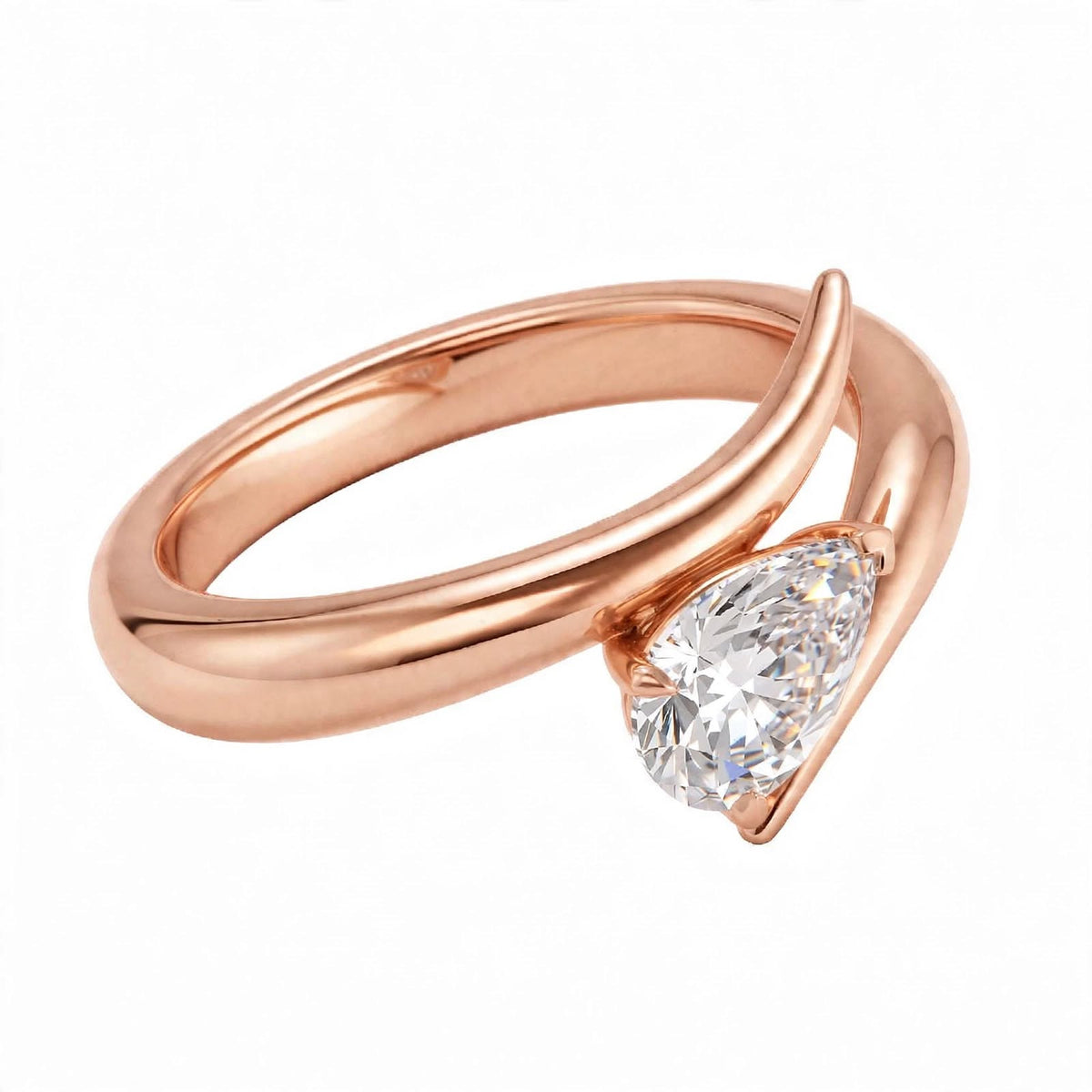 14K Yellow Gold Pear-Cut Diamond Bypass Ring