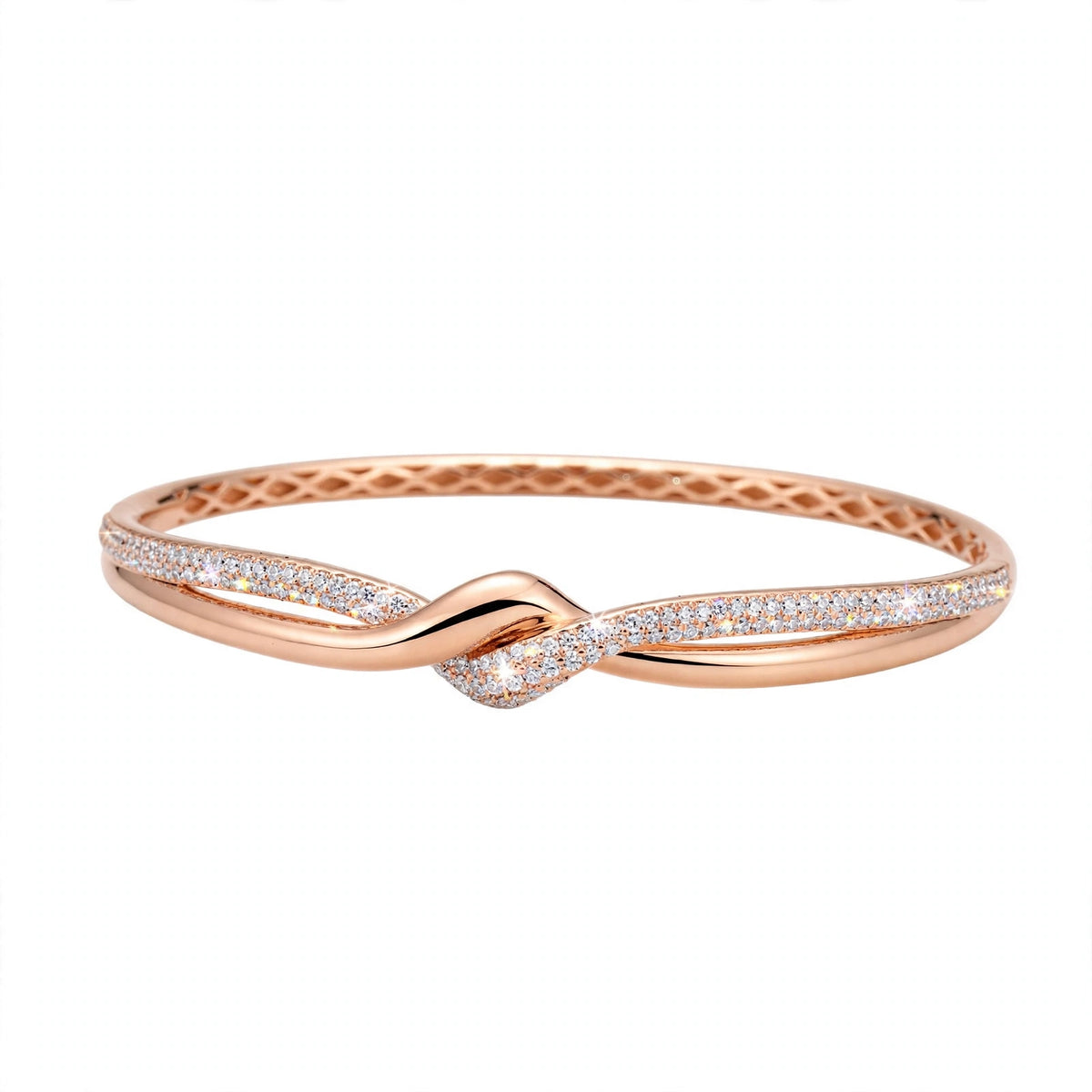 18K Rose Gold Interlocking Infinity Knot Diamond Bangle Bracelet
